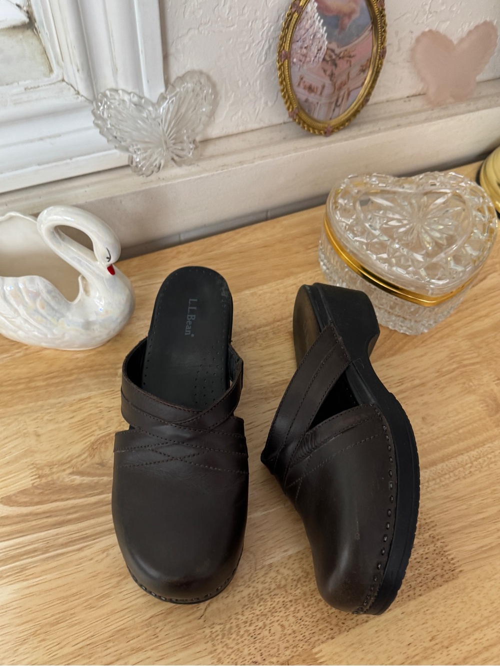 L.L. Bean Brown Leather Slip On Clogs Mules Size EU 40 Y2K Cottagecore Boho